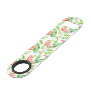 Flamingos and tropical leaves