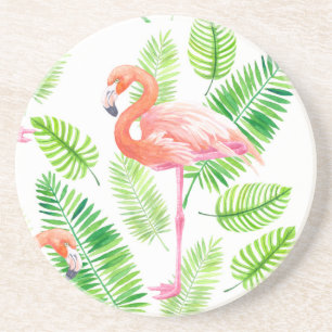 Flamingos and tropical leaves coaster