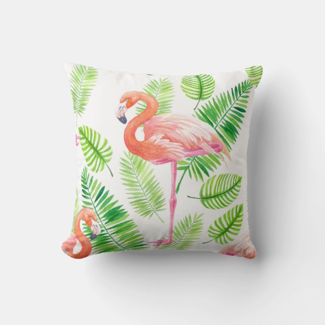 Flamingos and tropical leaves cushion (Front)