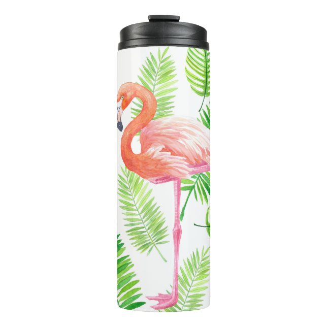 Flamingos and tropical leaves thermal tumbler (Front)