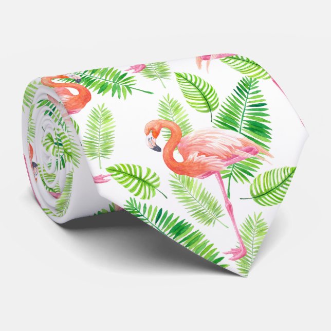 Flamingos and tropical leaves tie (Rolled)