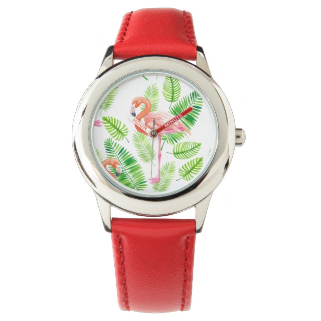 Flamingos and tropical leaves watch (Front)