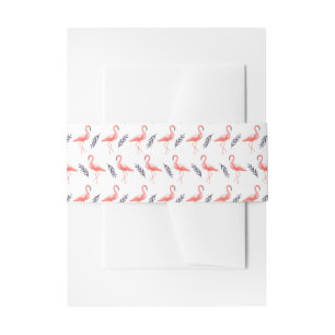 Flamingos and tropical palm leaf pattern wedding invitation belly band