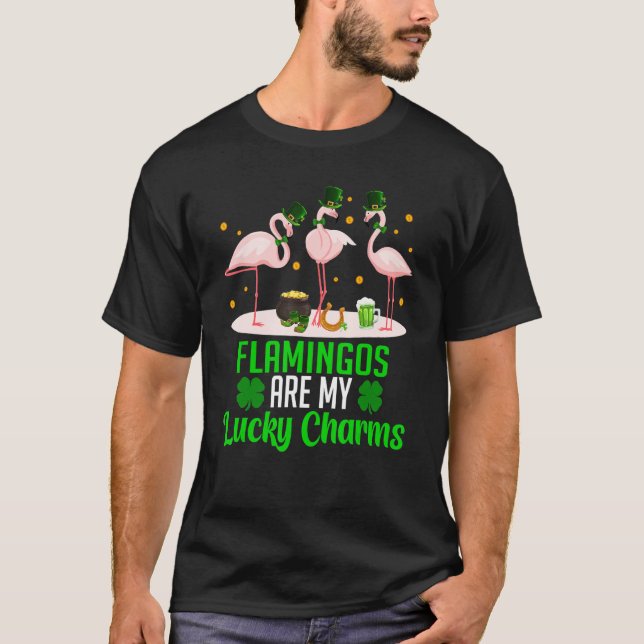 Flamingos Are My Lucki Charm Shamrock Happi St.Pat T-Shirt (Front)