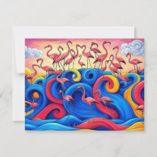 Flamingos at Sea, Greeting Card