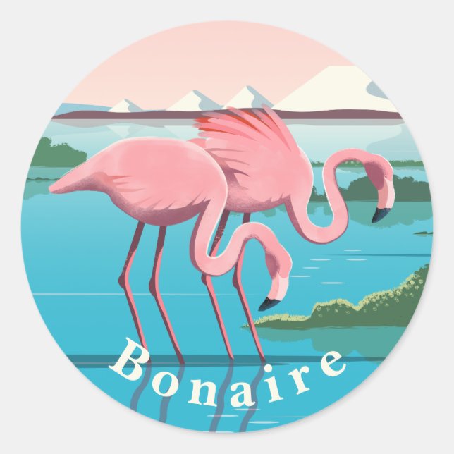 Flamingos at the Caribbean Island of Bonaire Classic Round Sticker (Front)