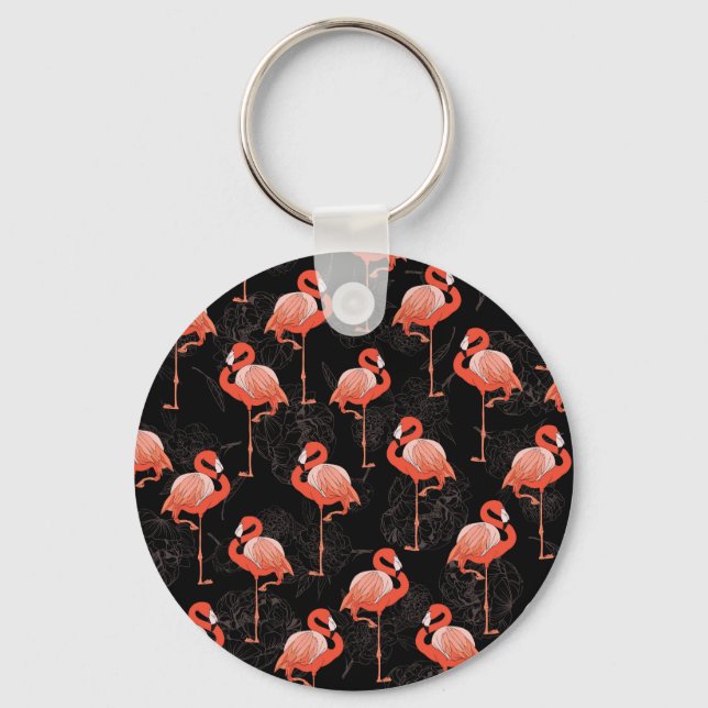 Flamingos Birds: Vintage Textile Design Key Ring (Front)