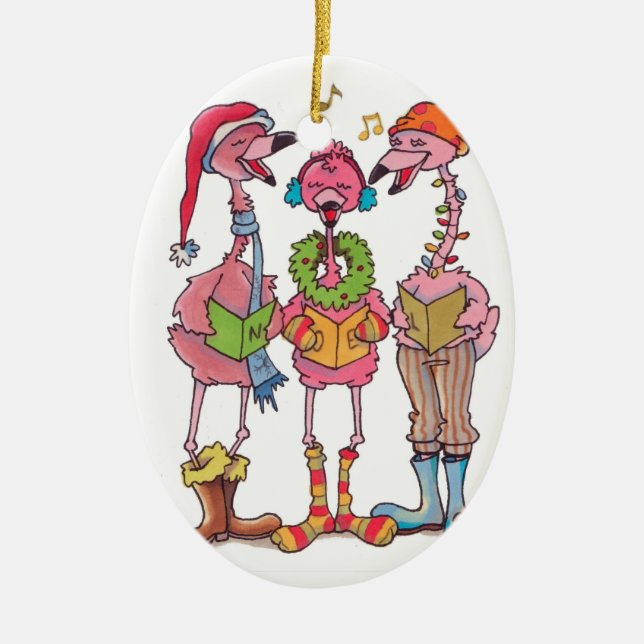 Flamingos caroling Christmas ornament (Front)