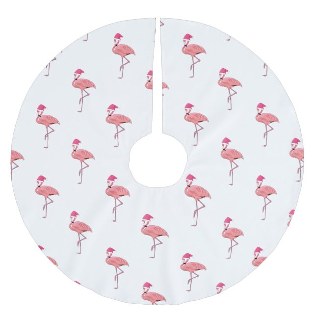 Flamingos Christmas Santa Claus Pattern Brushed Polyester Tree Skirt (Front)