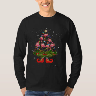 Flamingos Christmas Tree Lights Santa Hat T-Shirt