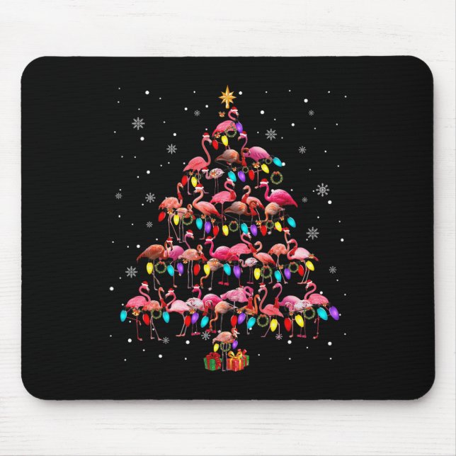 Flamingos Christmas Tree X-mas Lights Santa Elf Fl Mouse Pad (Front)