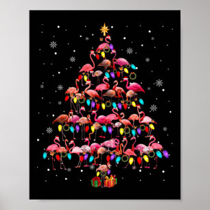 Flamingos Christmas Tree X-mas Lights Santa Elf Fl Poster