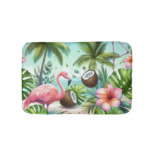 Flamingos & Coconuts Pattern Bath Mat