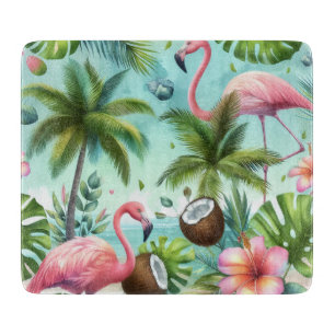 Flamingos & Coconuts Pattern Cutting Board