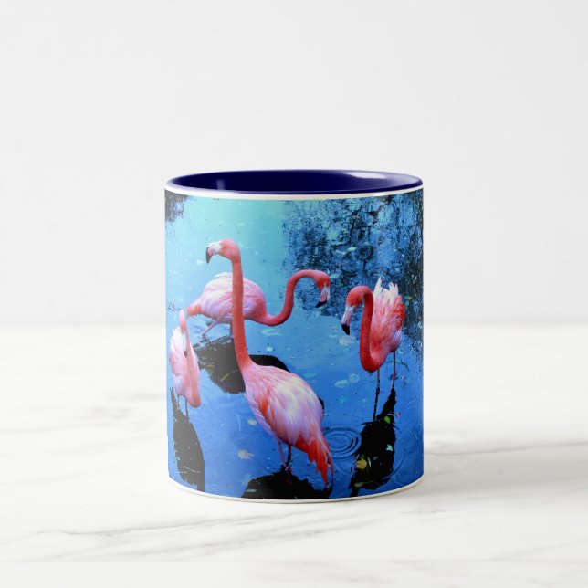 Flamingos dancing Two-Tone coffee mug (Center)