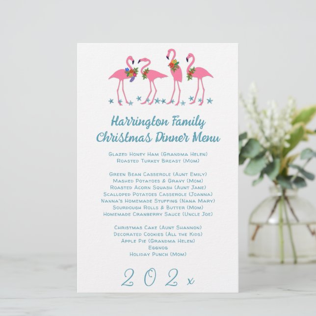 Flamingos Family Holiday Menu Template (Standing Front)