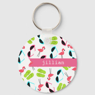 Flamingos & Flip Flops Personalised Keychain