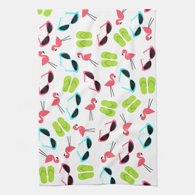 Flamingos Flip Flops & Sunglasses Kitchen Towel (Vertical)