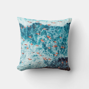 Flamingos flying on the beach of caribbean sea, Lo Cushion
