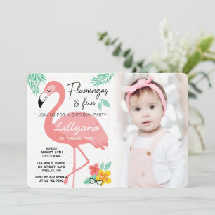 Flamingos & Fun Tropical Birthday Photo, Any Age Invitation