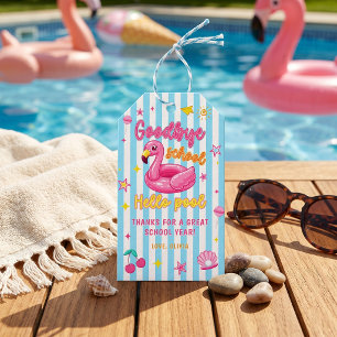 Flamingos Goodbye School Hello Pool Gift Tags