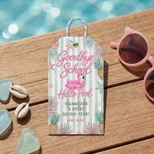 Flamingos Goodbye School Hello Pool Gift Tags