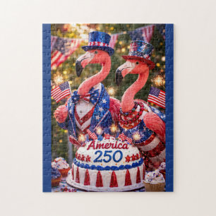 Flamingos Happy 250th Birthday America July 4th Jigsaw Puzzle