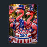 Flamingos Happy 250th Birthday America July 4th Magnet<br><div class="desc">July 4, 2026 marks the semiquincentennial of the United States of America - celebrating 250 years of American Independence and freedom! Show your patriotism with this beautiful magnet created especially for this milestone event! The whimsical design on the magnet features two pink flamingos dressed in patriotic red, white, and blue...</div>