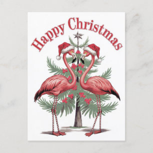 Flamingos Happy Christmas Summer Postcard