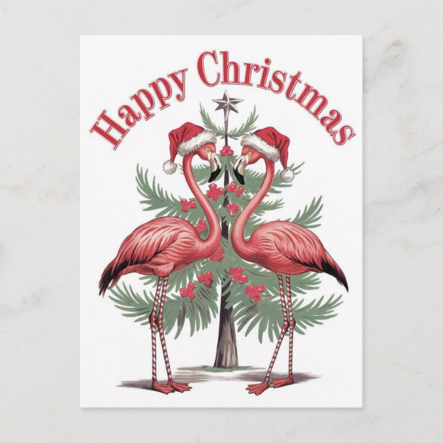 Flamingos Happy Christmas Summer Postcard (Front)