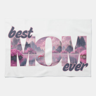 Flamingos in a dream world - best mom ever tea towel
