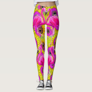 Flamingos In flower Background  Leggings