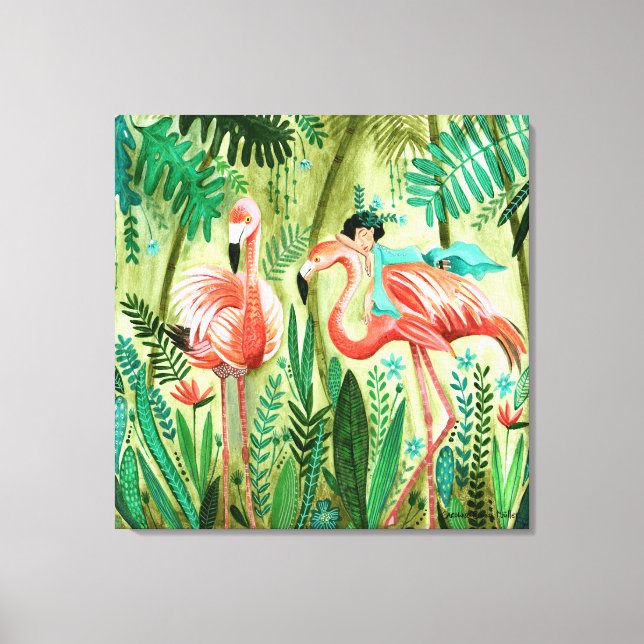 Flamingo's in the tropical jungle  gallery wrap canvas print (Front)
