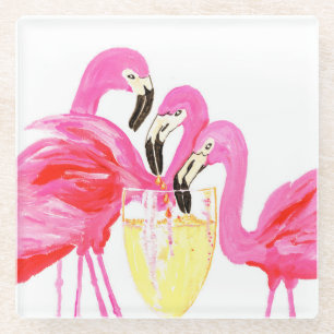 Flamingo's in White Wine Coaster