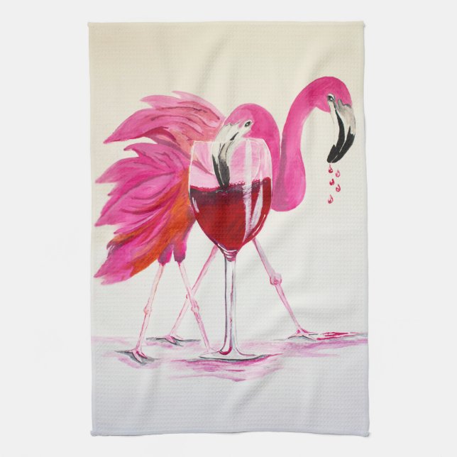 Flamingos In Wine Tea Towel (Vertical)