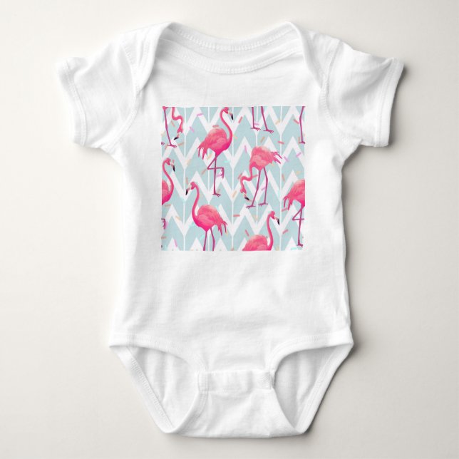 Flamingos Light Grey: Vintage Tropical. Baby Bodysuit (Front)