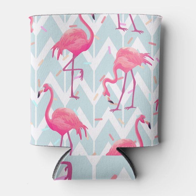 Flamingos Light Grey: Vintage Tropical. Can Cooler (Front)