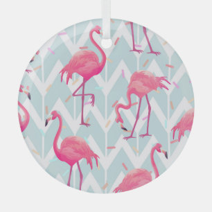 Flamingos Light Grey: Vintage Tropical. Glass Tree Decoration