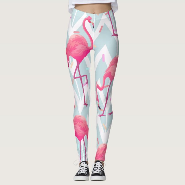 Flamingos Light Grey: Vintage Tropical. Leggings (Front)