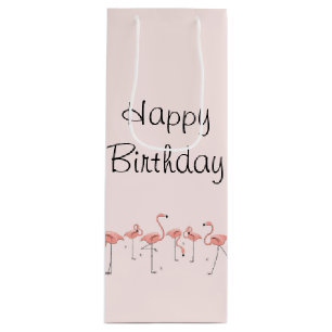 Flamingos Line Happy Birthday gift bag bottle
