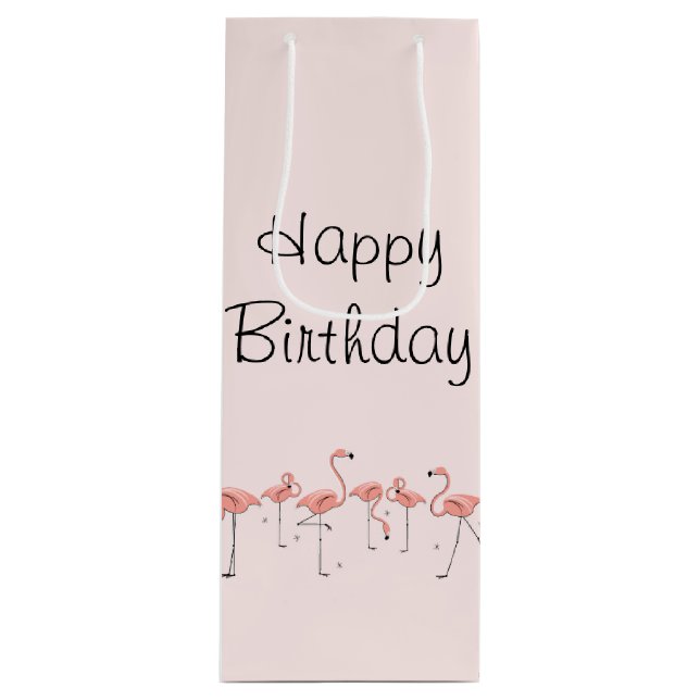 Flamingos Line Happy Birthday gift bag bottle (Front)