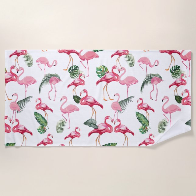 Flamingos Love Pattern Beach Towel (Front)