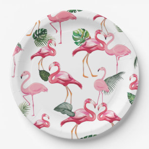 Flamingos Love Pattern Paper Plate