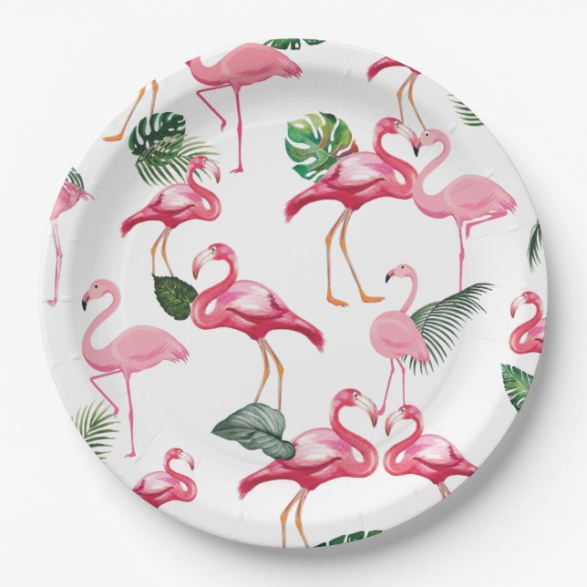 Flamingos Love Pattern Paper Plate (Front)