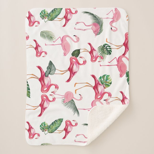 Flamingos Love Pattern Sherpa Blanket (Front)