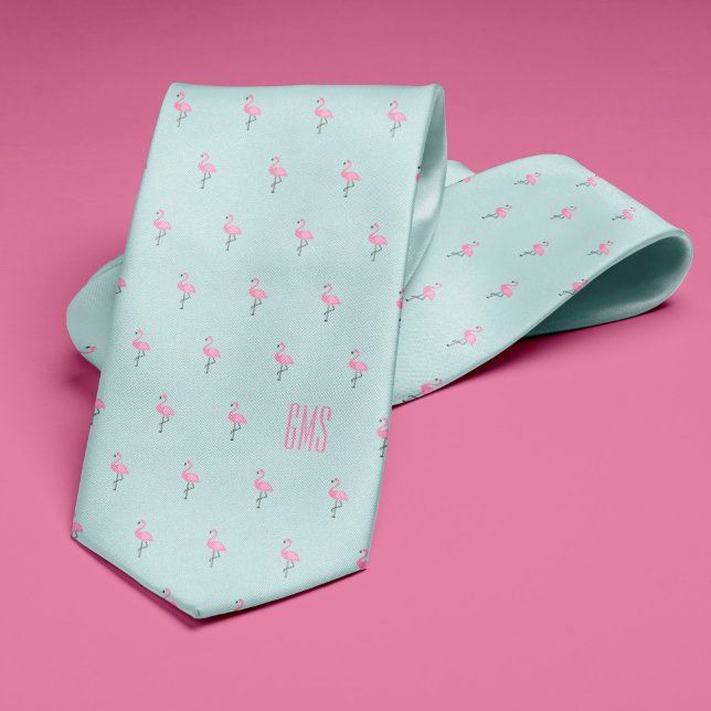Flamingos Monogrammed Light Blue Tie (Creator Uploaded)