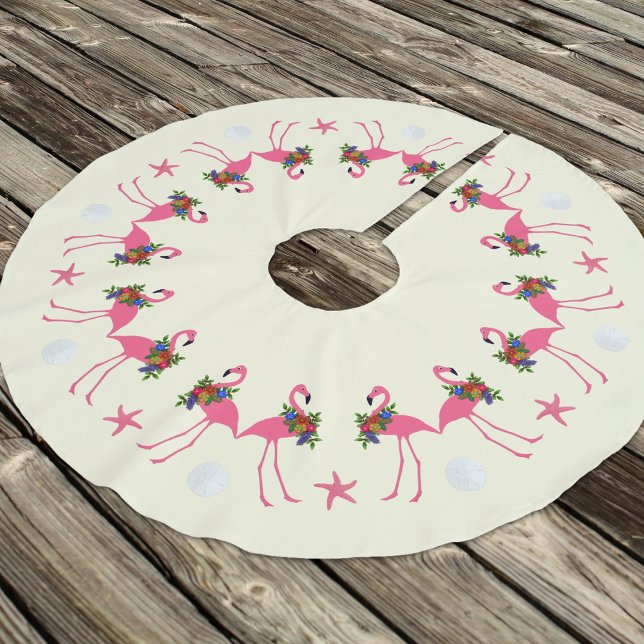 Flamingos n Sand Dollars Tropical Christmas Brushed Polyester Tree Skirt (Creator Uploaded)
