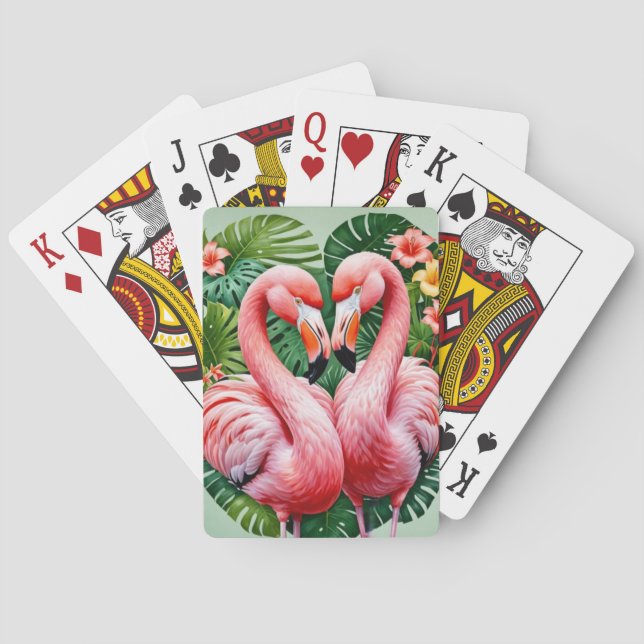 flamingos necks pink heart Classic Playing Cards (Back)