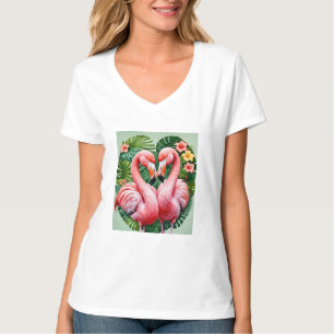 flamingos necks pink heart tropical love T-Shirt