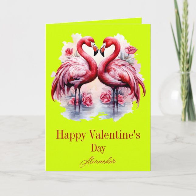 Flamingos Neon Colour Valentine's Day Card (Front)